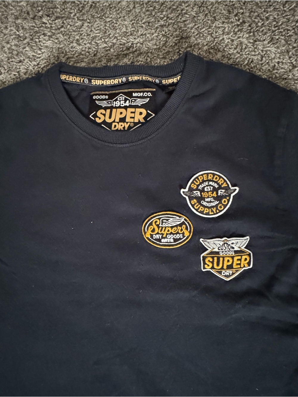 Superdry Navy Sweatshirt with Yellow Logo Patches